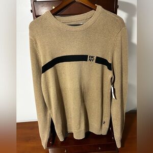 DKNY NWT Men's Large Beige/Black Crewnexk Long Sleeve Sweater